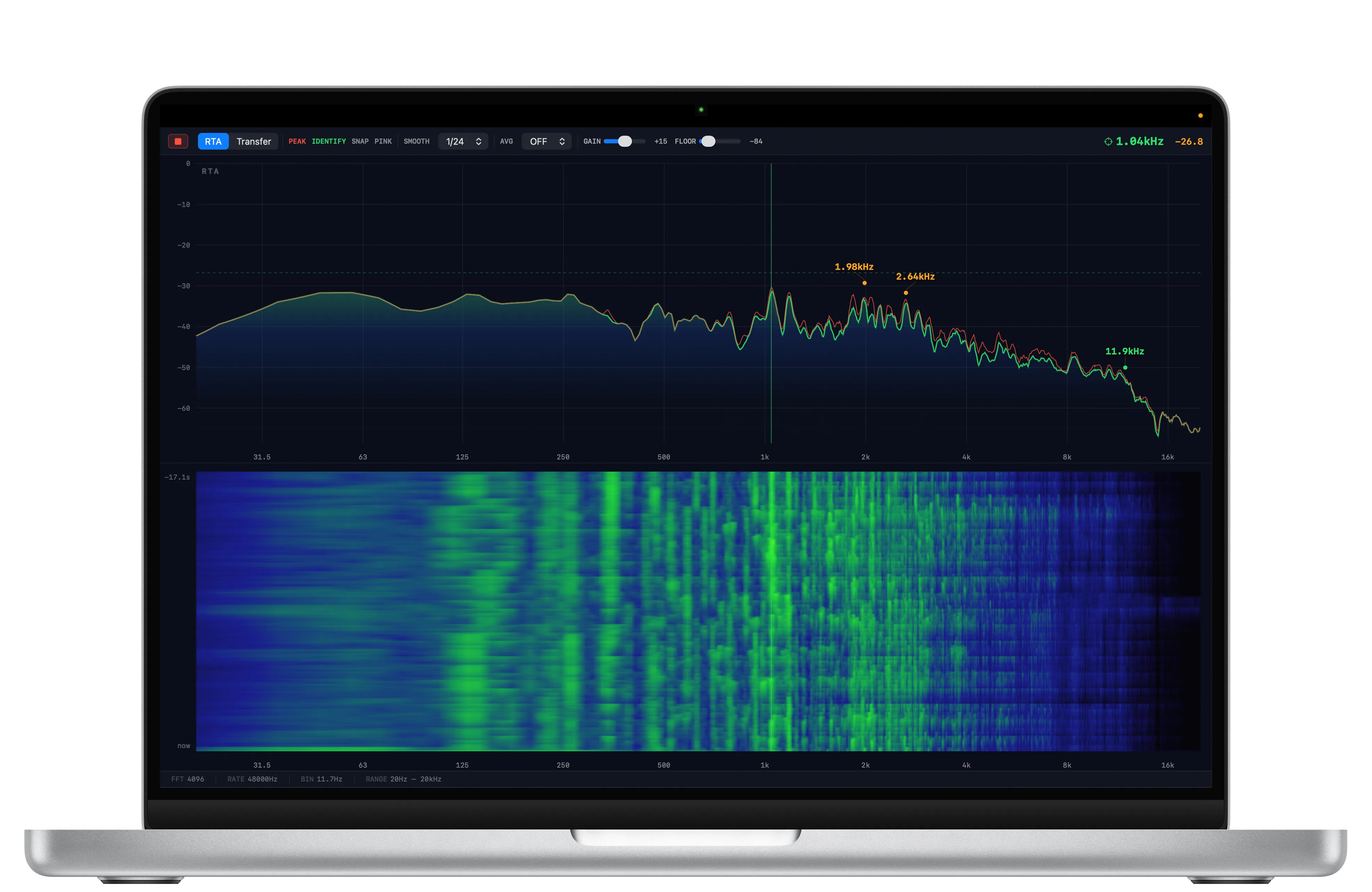 Spektral running on MacBook Pro showing real-time audio spectrum analysis