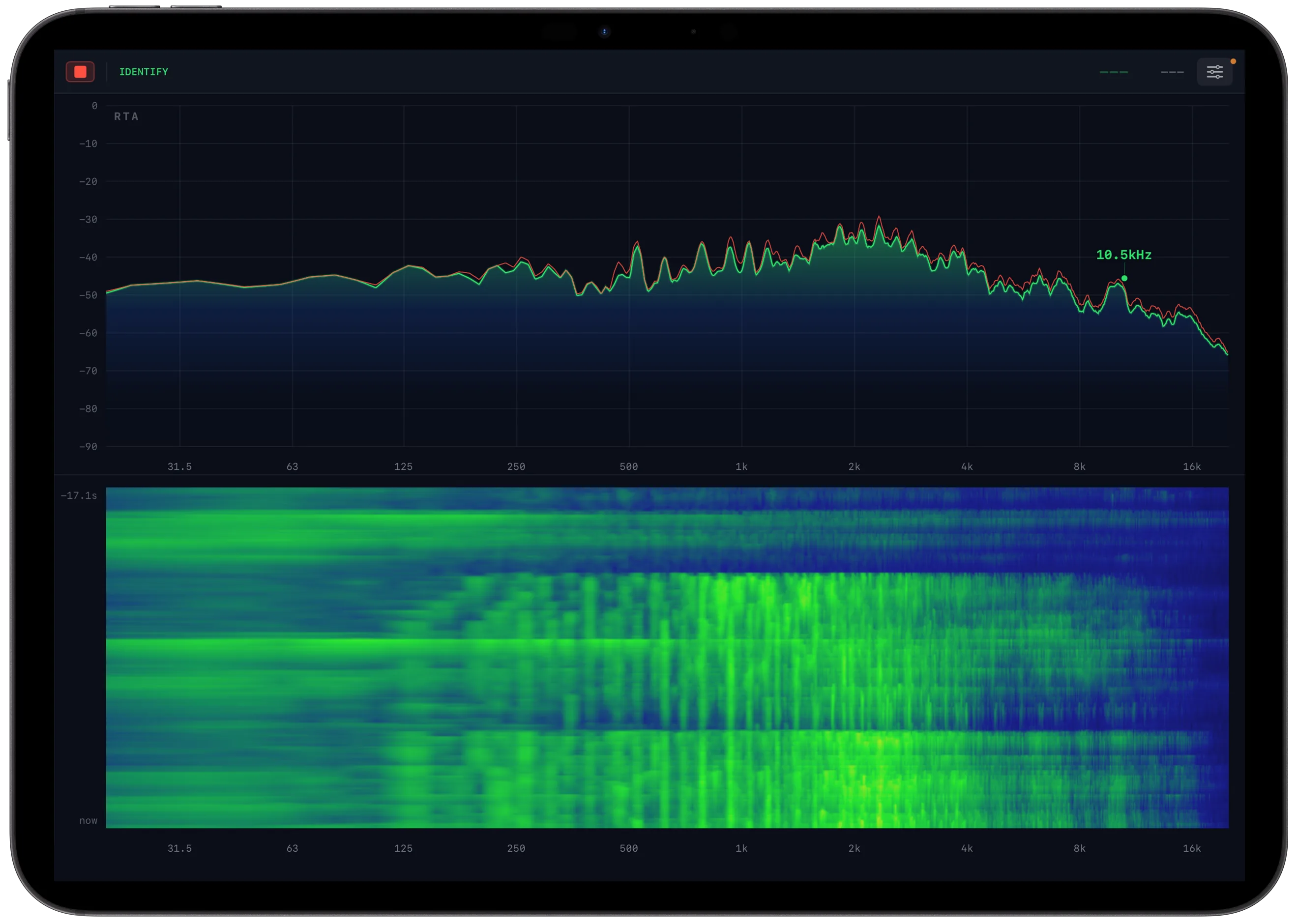 Spektral running on iPad showing real-time audio analysis