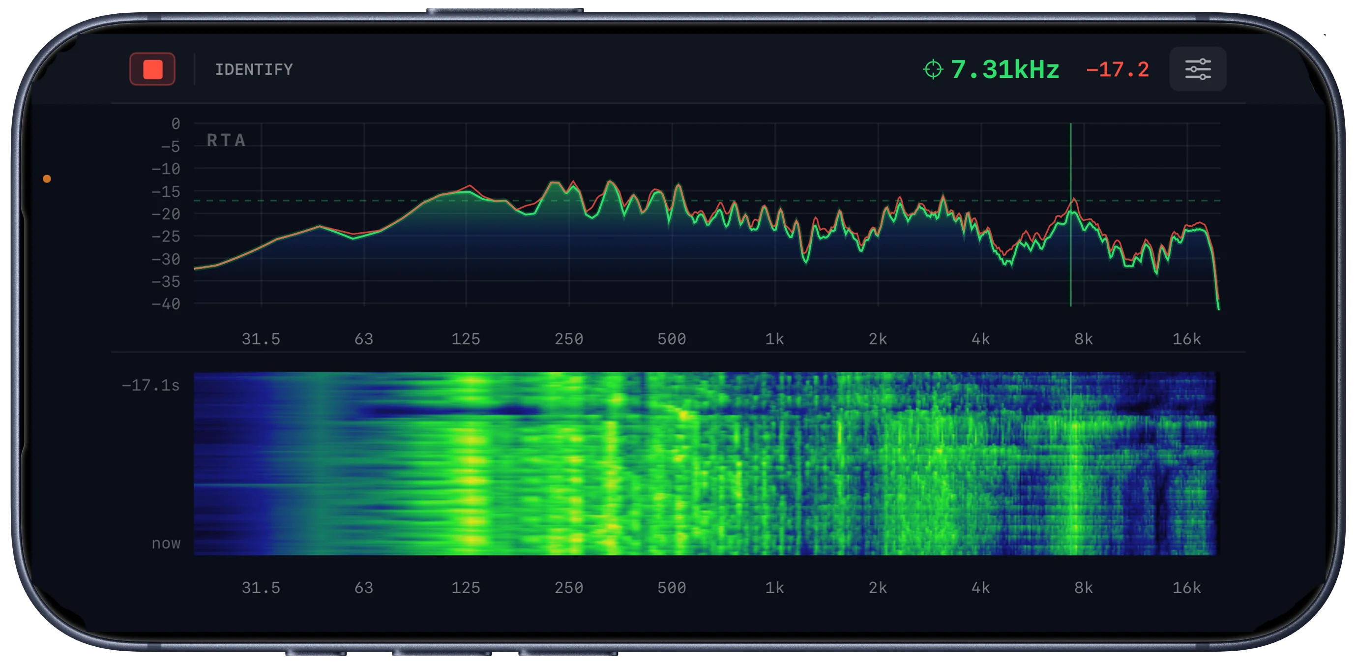 Spektral running on iPhone showing real-time audio analysis
