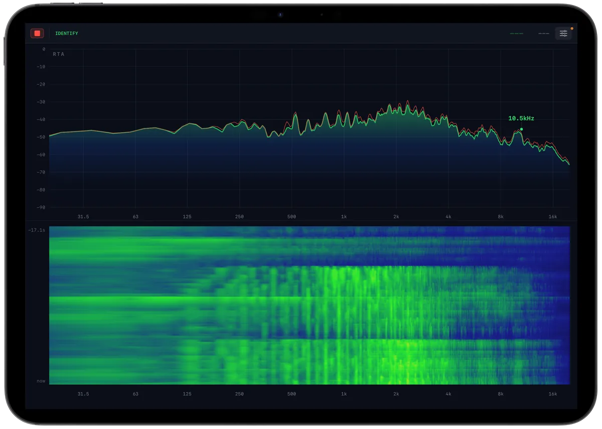 Spektral Mobile on iPad: the analyser above the spectrogram