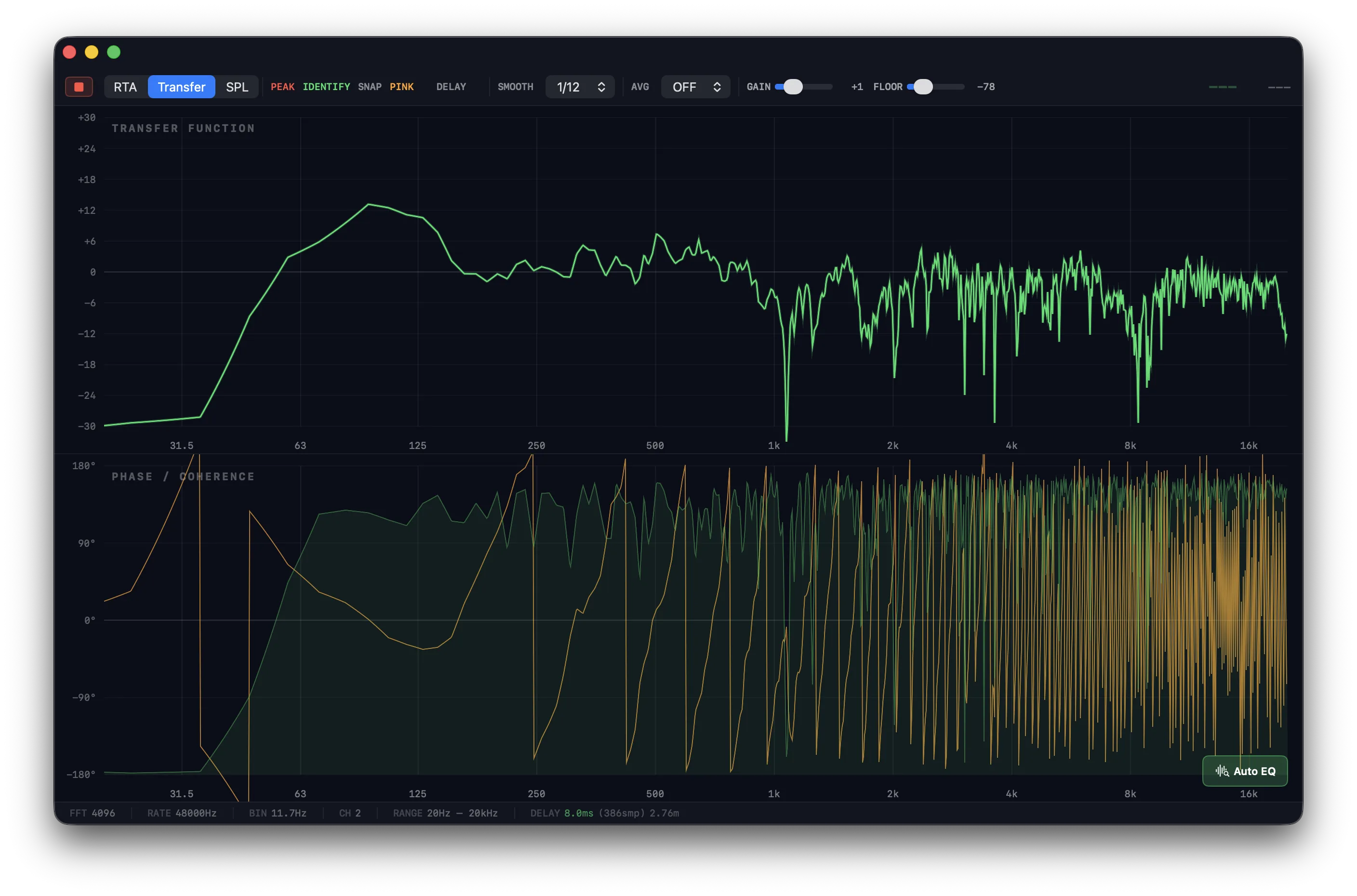 Transfer Function with Auto-EQ suggestions